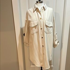 Zara Cream with Gold Button-Up Women's long Shacket or Dress with side pockets.